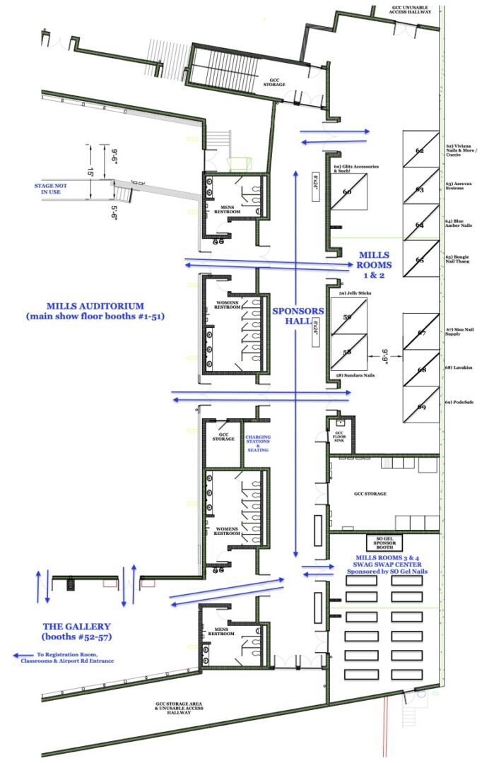 Mills Rooms 1 - 2 show floor map with Swag Swap Center in Mills Rooms 3- 4
