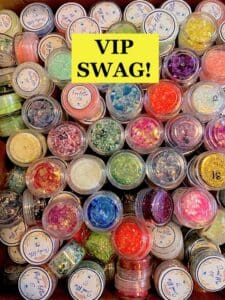 many little round clear containers filled with glitter