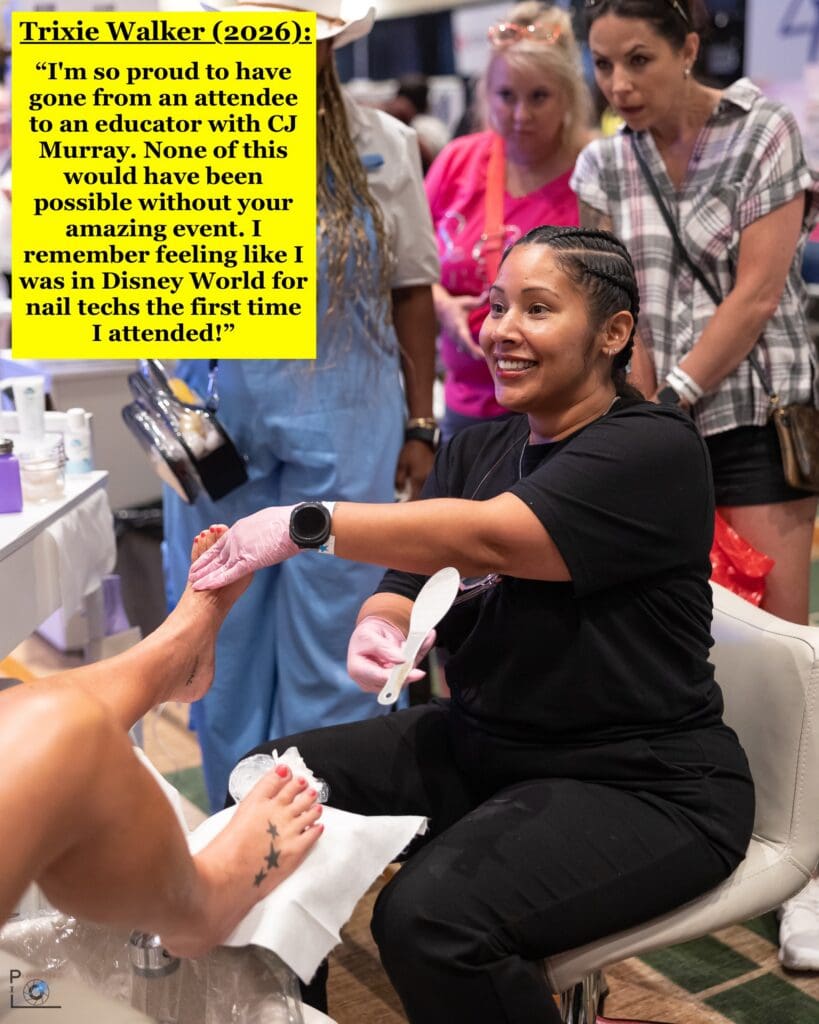 woman smiling while pedicuring a foot